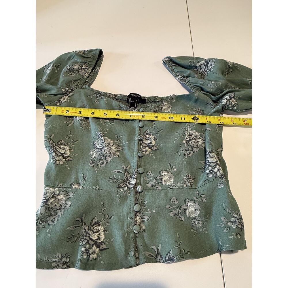 Forever 21 Top Womens Sz S Milkmaid Prairie Cottagecore Fairycore Feminine Green - Picture 5 of 7